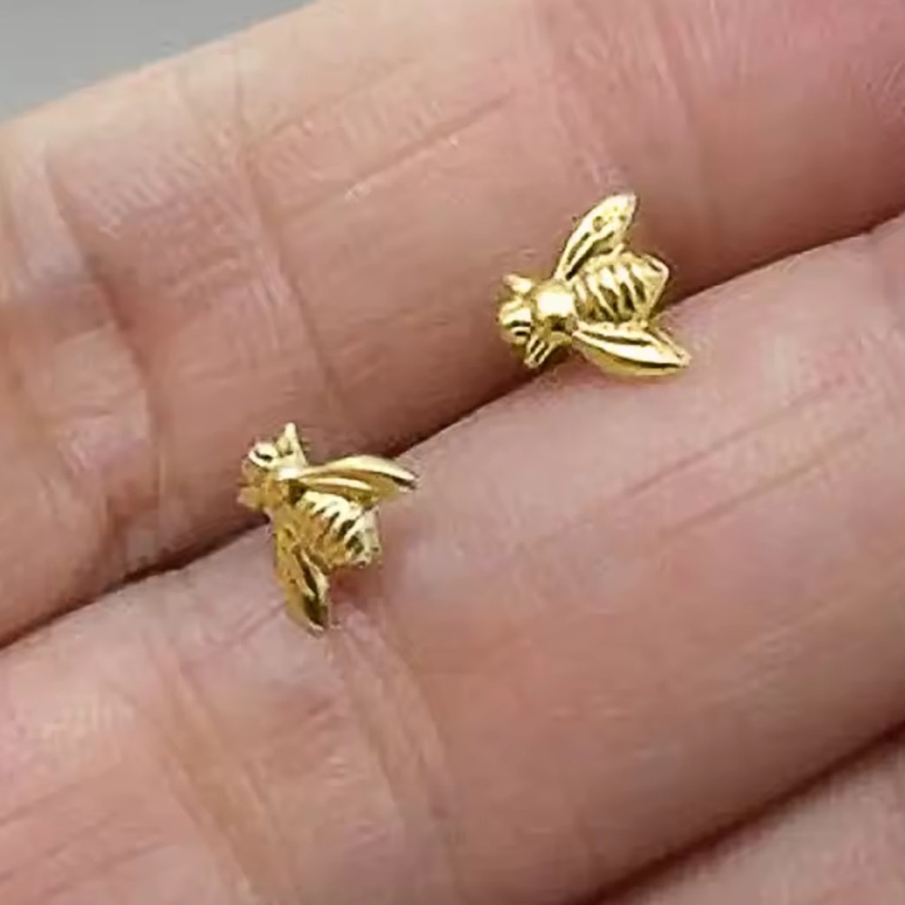 Petite Gold Bee Earrings - Picture 2 of 4